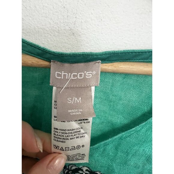 Chicos Women’s 100% Linen Poncho Blouse Cover Up Top Boho Beach S M Paisley - Picture 4 of 11